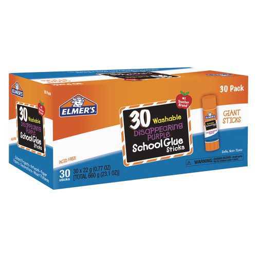Elmer's Disappearing Purple All Purpose Glue Sticks, 0.77 oz, Dries Clear, 30/Box