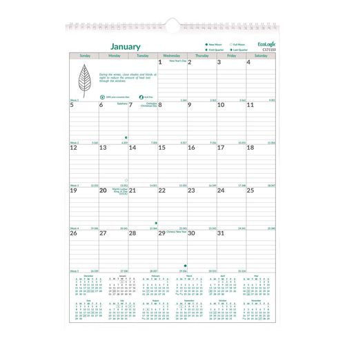 Brownline EcoLogix Monthly Wall Calendar, EcoLogix Artwork, 12 x 17, White/Green Sheets, 12-Month (Jan to Dec): 2026