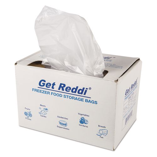 Inteplast Group Get Reddi Freezer Food Storage Bags for Full-Size Bun Pans, Includes Twist-Ties, 0.5 mil, 27" x 37", Natural, 200/Carton