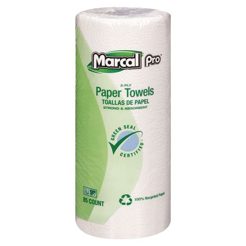 Marcal Perforated Kitchen Towels, White, 2-Ply, 9 x 11, 85 Sheets/Roll, 30 Rolls/Carton