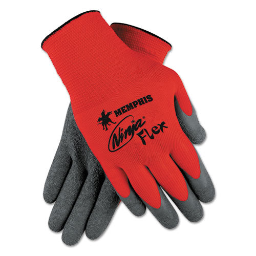 MCR Safety Ninja Flex Latex Coated Palm Gloves, EN388: 3131, 10" Long, Red/Gray, 12 Pairs