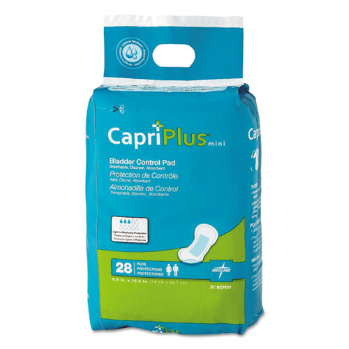 Medline Capri Plus Bladder Control Pads, Regular, 5.5 x 10.5, 28/Pack, 12/Carton