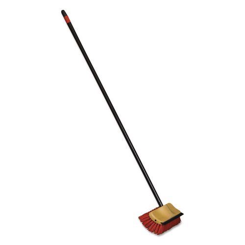 O-Cedar Commercial Bi-Level Floor Scrub Brush, Red Polypropylene Bristles, 10" Brush, 54" Black Metal Handle