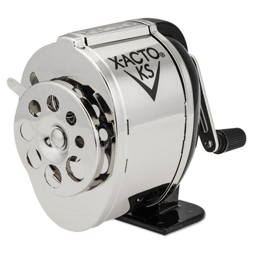 X-ACTO KS Manual Classroom Pencil Sharpener, Table/Wall-Mount Design, Manually-Powered, 2.75 x 4.75 x 4.25, Black/Nickel