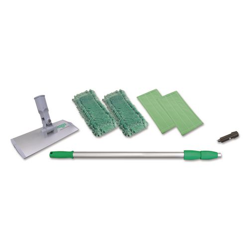 Unger SpeedClean Window Cleaning Kit, Aluminum, 6 ft Extension Pole, 8" Pad Holder, Silver/Green