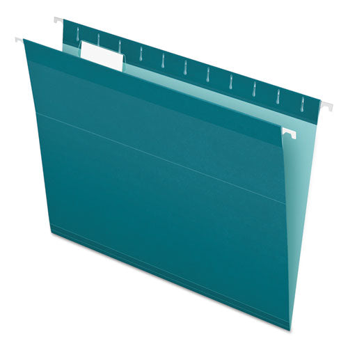 Pendaflex Colored Reinforced Hanging Folders, Letter Size, 1/5-Cut Tabs, Teal, 25/Box
