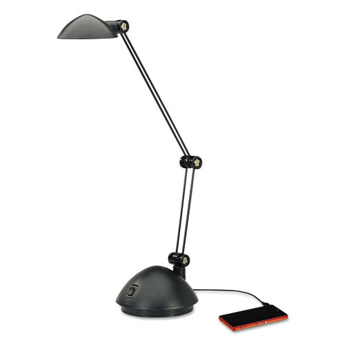 Alera Twin-Arm Task LED Lamp with USB Port, 11.88w x 5.13d x 18.5h, Black