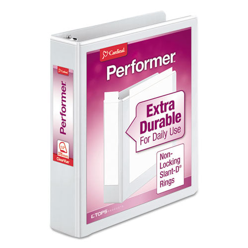 Cardinal Performer ClearVue Slant-D Ring Binder, 3 Rings, 1.5" Capacity, 11 x 8.5, White