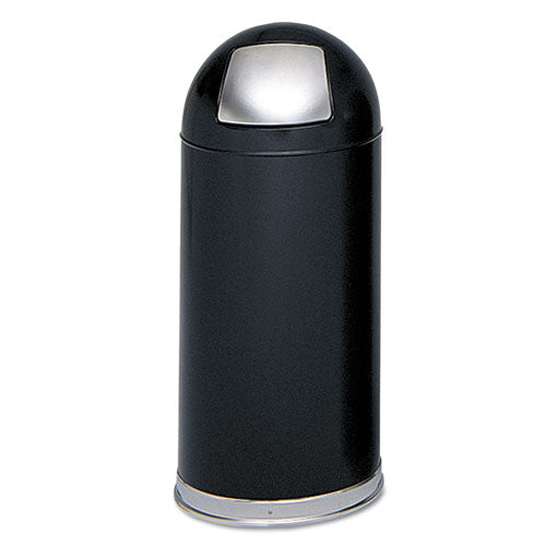 Safco Dome Top Receptacle with Spring-Loaded Door, 15 gal, Steel, Black