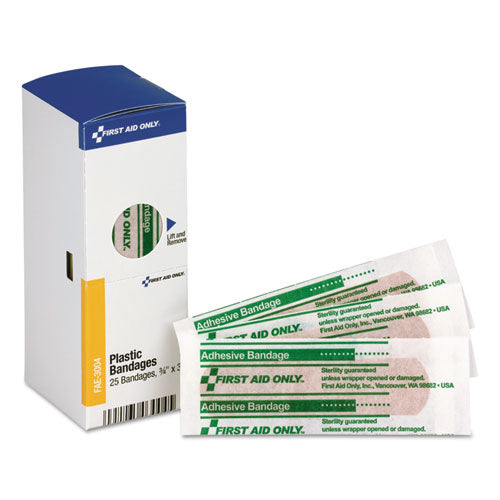 First Aid Only SmartCompliance Plastic Bandages, 0.75 x 3, 25/Box