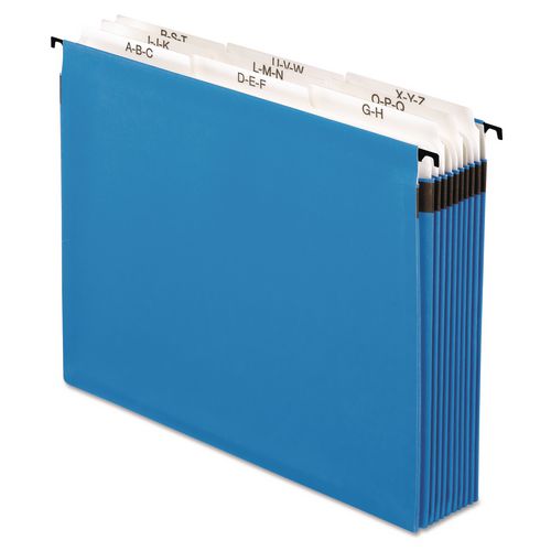 Pendaflex SureHook Nine-Section Hanging Folder, 9 Sections, 5.25" Capacity, Letter Size, 1/5-Cut Tabs, Blue