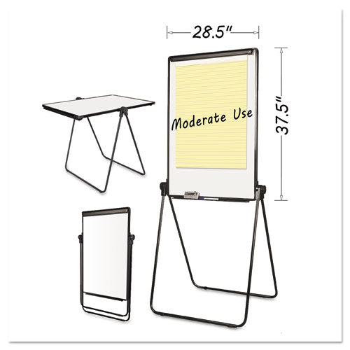 MasterVision Folds-to-a-Table Melamine Easel, 28.5" x 37.5", White Surface, Black Steel Frame