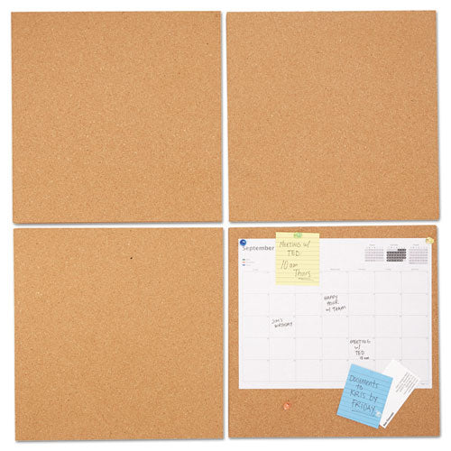 Universal Cork Tile Panels, Classic Synthetic Cork Surface, 12" x 0.38" x 12", Brown, 4/Pack