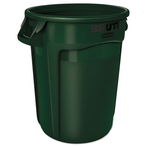 Rubbermaid Commercial Vented Round Brute Container, 32 gal, Plastic, Dark Green