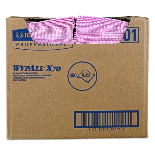 WypAll X70 Foodservice Towels, 1-Ply, 12.5 x 23.2, Red, 300/Carton