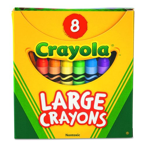 Crayola Large Crayons, Tuck Box Packaging, Large Size, 0.44" x 4", 8 Assorted Colors, 8/Pack