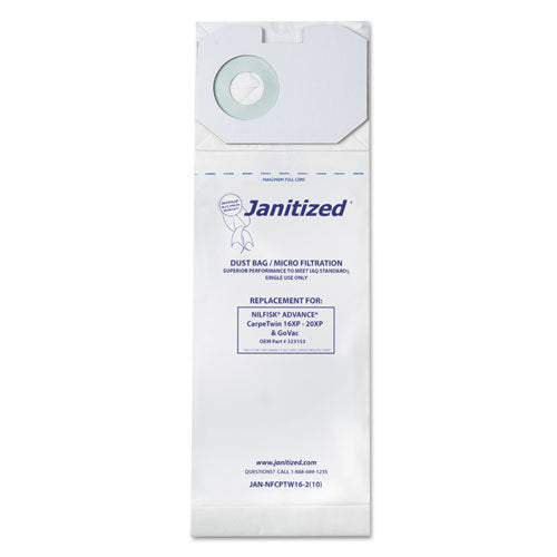 Janitized Vacuum Filter Bags Designed to Fit Nilfisk CarpeTwin Upright 16XP/20XP, 100/Carton