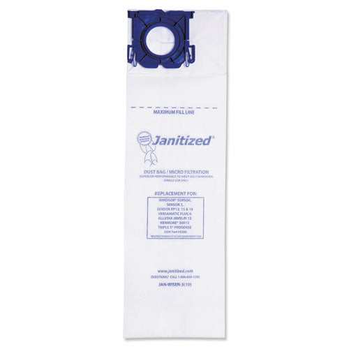Janitized Vacuum Filter Bags Designed to Fit Windsor Sensor S/S2/XP/Versamatic Plus, 100/Carton