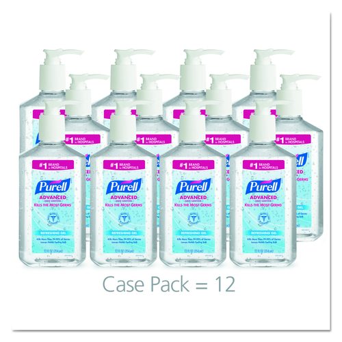 PURELL Advanced Hand Sanitizer Refreshing Gel, 12 oz Pump Bottle, Clean Scent, 12/Carton