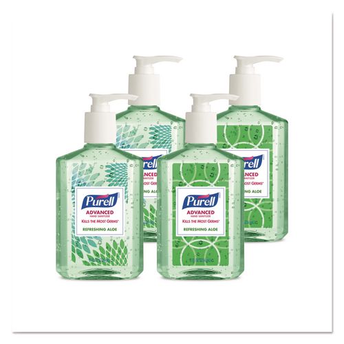 PURELL Advanced Hand Sanitizer Soothing Gel, Fresh Scent with Aloe and Vitamin E, 8 oz Pump Bottle, 24 Carton