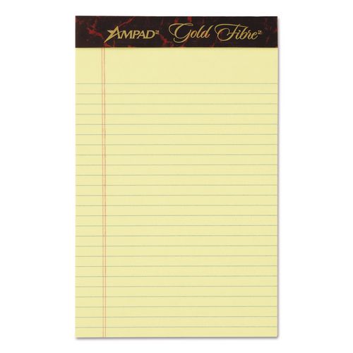 Ampad Gold Fibre Quality Writing Pads, Medium/College Rule, (50) Canary Yellow 5 x 8 Sheets, Dozen