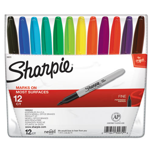 Sharpie Fine Tip Permanent Marker, Fine Bullet Tip, Assorted Colors, 12/Set