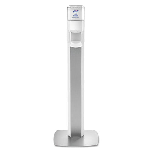 PURELL MESSENGER ES6 Floor Stand with Dispenser, 1,200 mL, 13.16 x 16.63 x 51.57, Silver/White