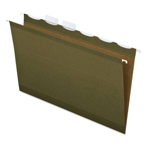 Pendaflex Ready-Tab Extra Capacity Reinforced Colored Hanging Folders, Letter Size, 1/5-Cut Tabs, Standard Green, 20/Box