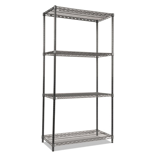 Alera Wire Shelving Starter Kit, Four-Shelf, 36w x 18d x 72h, Black Anthracite