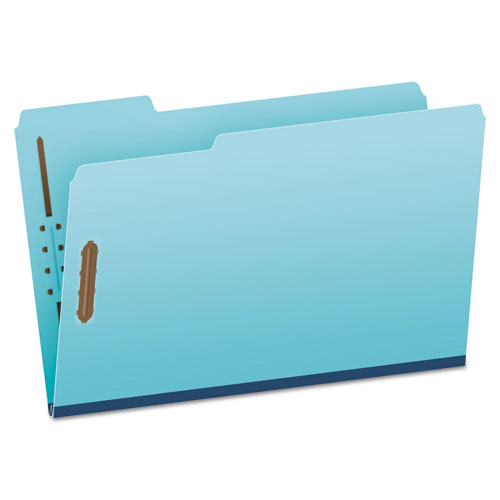 Pendaflex Heavy-Duty Pressboard Folders with Embossed Fasteners, 1/3-Cut Tab, Expands 1", 2 Fasteners, Legal Size, Blue, 25/Box