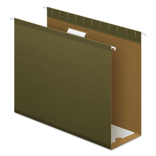 Pendaflex Extra Capacity Reinforced Hanging File Folders with Box Bottom, 4" Capacity, Letter Size, 1/5-Cut Tabs, Green, 25/Box