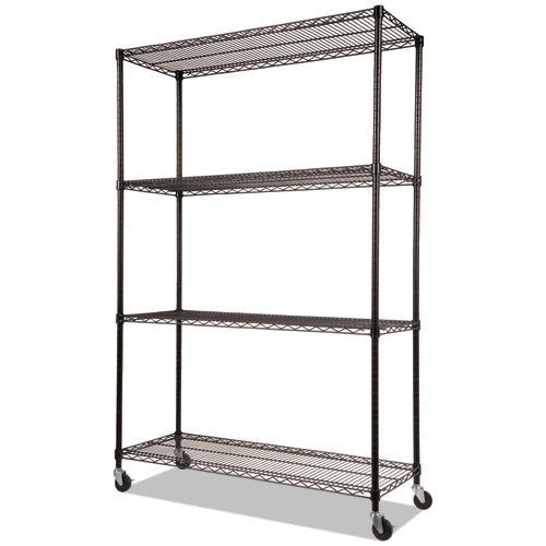 Alera NSF Certified 4-Shelf Wire Shelving Kit with Casters, 48w x 18d x 72h, Black