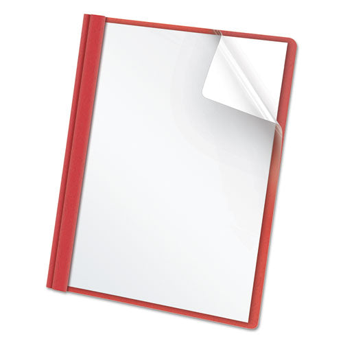 Oxford Clear Front Standard Grade Report Cover, Three-Prong Fastener, 0.5" Capacity, 8.5 x 11, Clear/Red, 25/Box