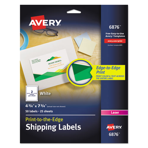Avery Vibrant Laser Color-Print Labels w/ Sure Feed, 4.75 x 7.75, White, 50/Pack