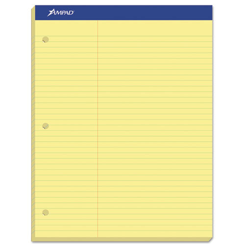 Ampad Double Sheet Pads, Pitman Rule Variation (Offset Dividing Line - 3" Left), (100) Canary Yellow 8.5 x 11 Sheets