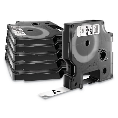 DYMO D1 Standard Labels, 0.5" x 23 ft, Black Print on White Tape, 6/Pack