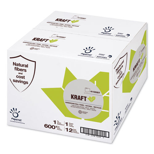 Papernet Kraft Tech Hardwound Roll Towel, Kraft, 1-Ply, 7.8" x 600 ft, Brown, 12 Rolls/Carton
