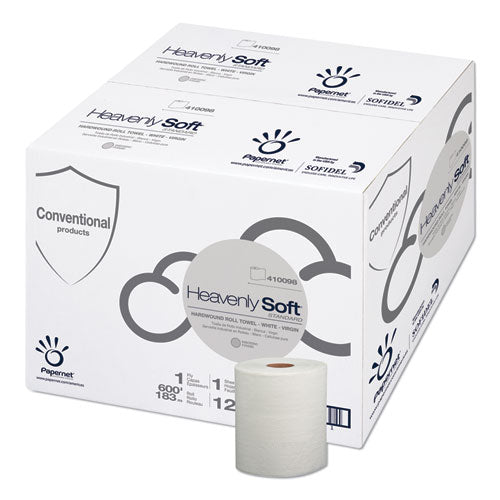Papernet Heavenly Soft Standard Hardwound Roll Towel, 1-Ply, 7.8" x 600 ft, White, 12 Rolls/Carton