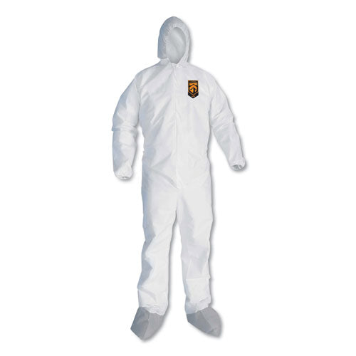 KleenGuard A45 Liquid and Particle Protection Surface Prep/Paint Coveralls, Hood, Elastic Wrist/Ankles, Boots, Large, White, 25/Carton