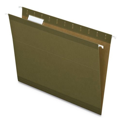 Pendaflex Earthwise by Pendaflex 100% Recycled Colored Hanging File Folders, Printable Inserts, Letter Size, 1/5-Cut Tabs, Green, 25/BX