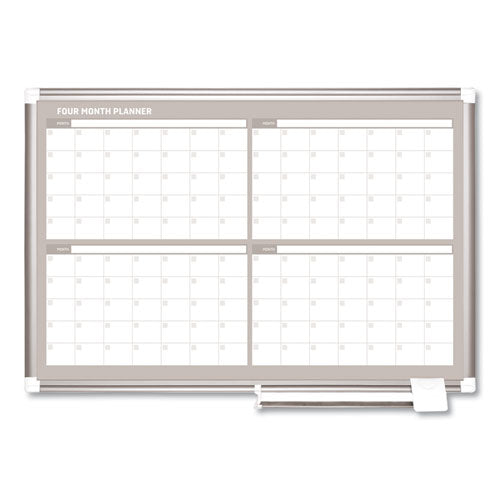 MasterVision Magnetic Dry Erase Calendar Board, Four-Month Planning/Scheduling, 36" x 24", White Surface, Satin Aluminum Frame