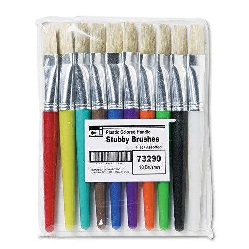 Charles Leonard Stubby Brush Set, Natural Bristle, Flat Profile, 10/Set