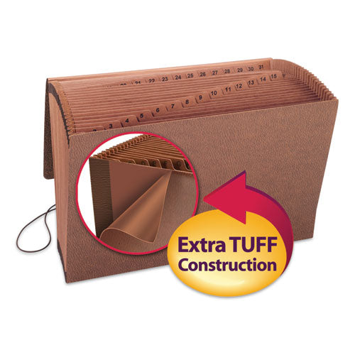 Smead TUFF Expanding Wallet, 31 Sections, Elastic Cord Closure, 1/15-Cut Tabs, Legal Size, Redrope