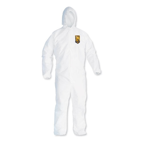KleenGuard A20 Breathable Particle Protection Coveralls, Zip Front, Hood, Elastic Back Wrists and Ankles, Large, White