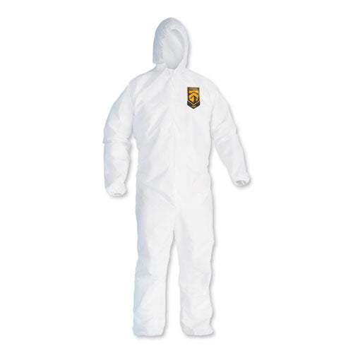 KleenGuard A30 Elastic-Back and Cuff Hooded Coveralls, 1" Flap, 3X-Large, White, 21/Carton