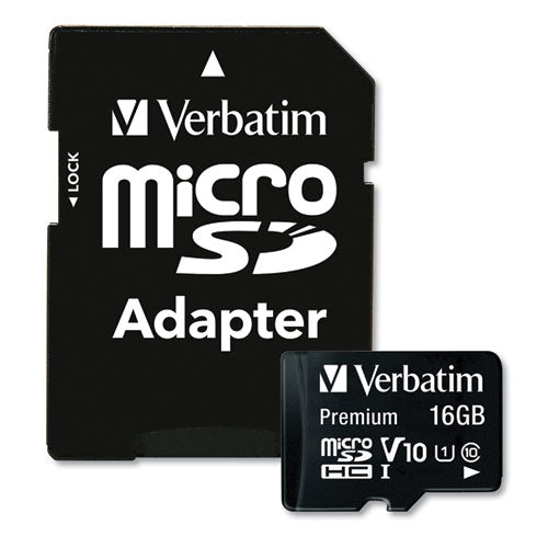 Verbatim 16GB Premium microSDHC Memory Card with Adapter, UHS-I V10 U1 Class 10, Up to 80MB/s Read Speed