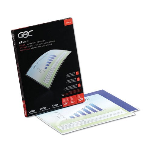 GBC EZUse Thermal Laminating Pouches, 3 mil., 9" x 11.5", Gloss Clear, 100/Box