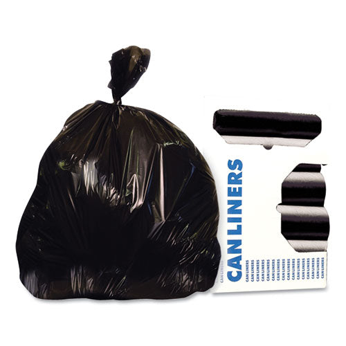 Heritage Eco Blend Max Can Liners, 30 gal, 1 mil, 30" x 36", Black, 25 Bags/Roll, 8 Rolls/Carton