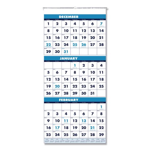 House of Doolittle Recycled Three-Month Format Wall Calendar, Vertical Orientation, 12.25 x 26, White Sheets, 14-Month: Dec 2025 to Jan 2027