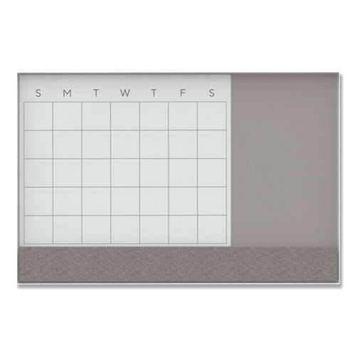 U Brands 3N1 Magnetic Glass Dry Erase Combo Board, Monthly Planning, 48 x 36 (Actual Size: 47" x 35"), Gray/White Surface, White Frame